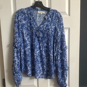 Hale Bob Blue and White Floral Blouse